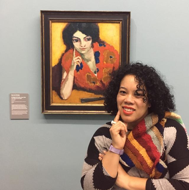 Madeleine met haar sjaal op basis van 'Vinger aan de wang' van Kees van Dongen in museum Boijmans van Beuningen